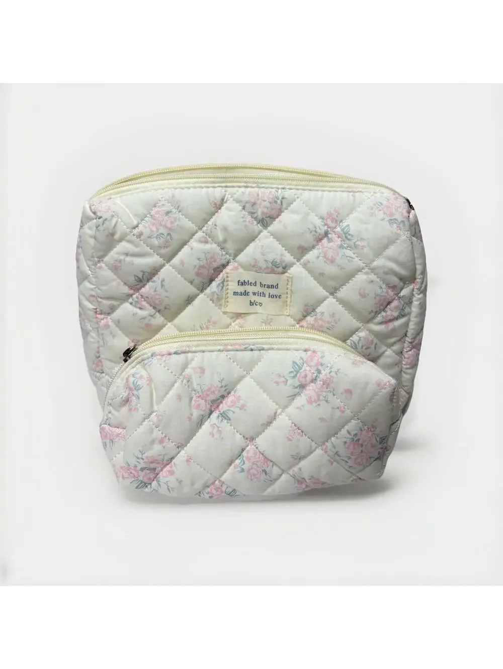 Cute Quilted Floral Makeup Bag 2pc Set – Travel Cosmetic & Toiletry Pouches